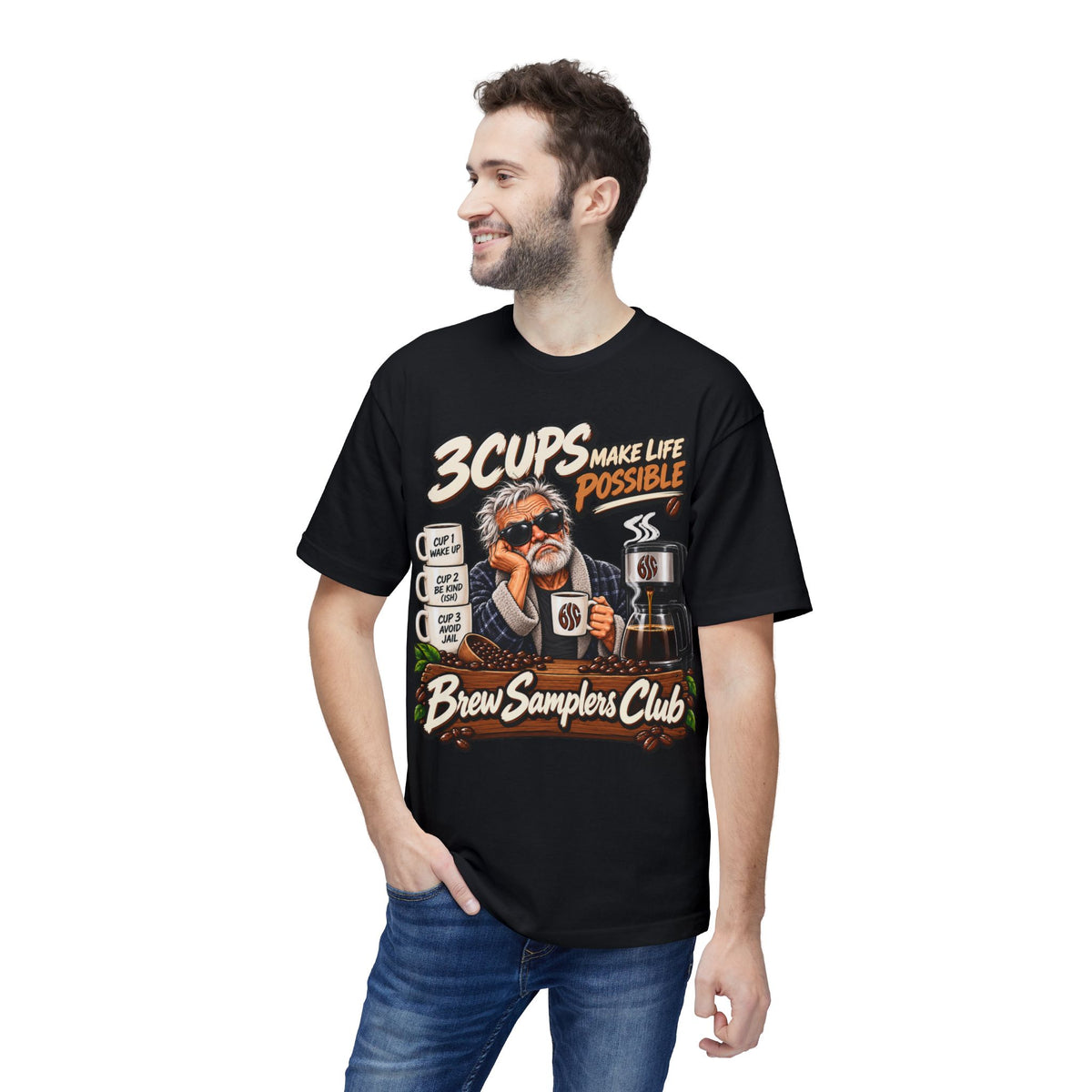 3 Cups Make Life Possible Brew Samplers Club T-Shirt