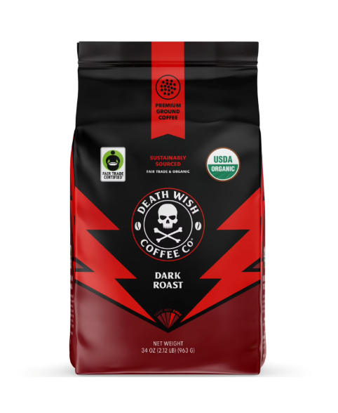Death Wish Organic Dark Roast Ground Coffee, 34 oz.