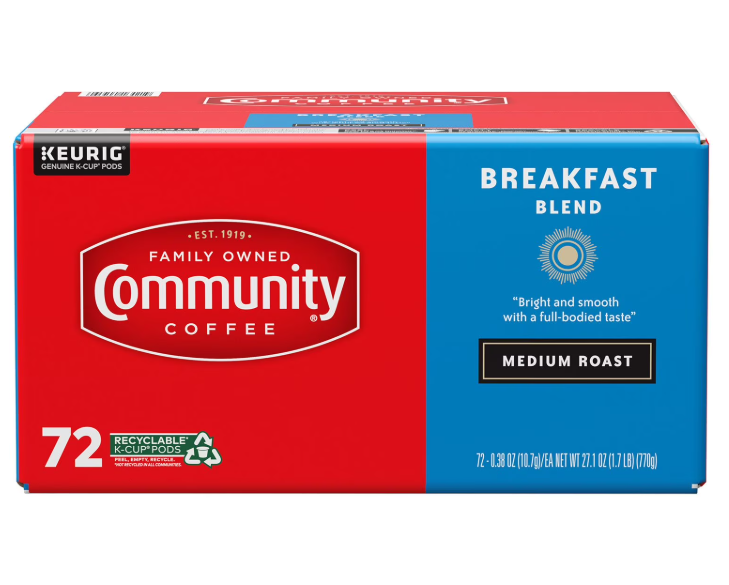 72 ct. Community Coffee Breakfast Blend Medium Roast K-Cup Coffee Pods
