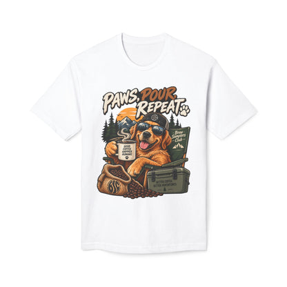Paws Pour Repeat T-Shirt – Coffee-Loving Dog Camping Graphic Tee