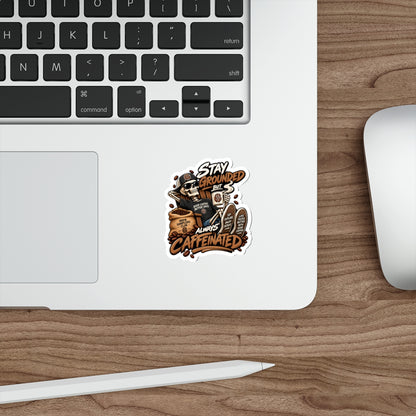 Stay Grounded But Always Caffeinated Sticker — Coffee Skull Die-Cut Sticker for Laptop, Water Bottle & Gifts