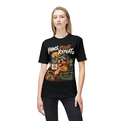 Paws Pour Repeat T-Shirt – Coffee-Loving Dog Camping Graphic Tee