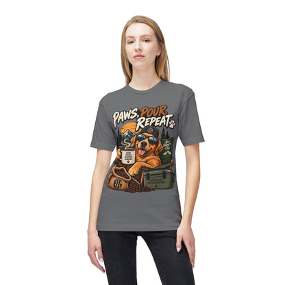 Paws Pour Repeat T-Shirt – Coffee-Loving Dog Camping Graphic Tee