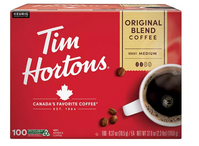 Tim Hortons Premium Medium Roast K-Cup Coffee Pods, Original Blend, 100 ct.