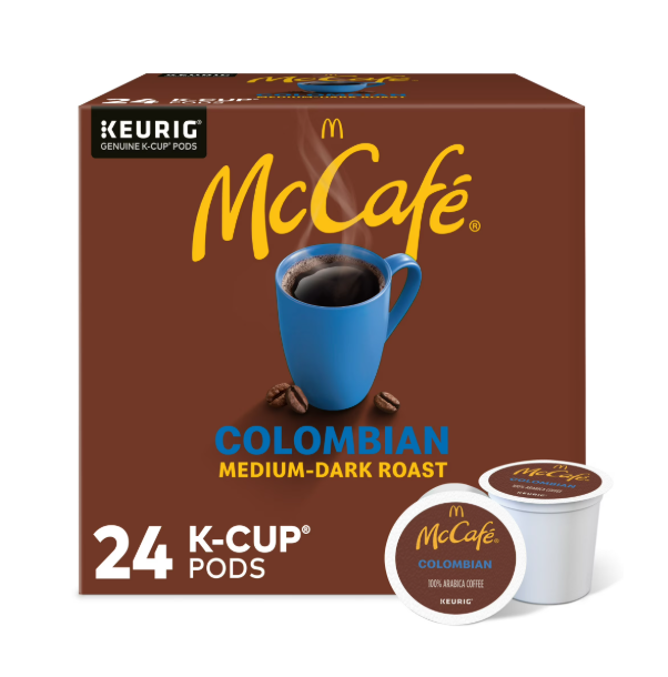 24 Count. McCafe Colombian Medium-Dark Roast K-Cup Coffee Pods
