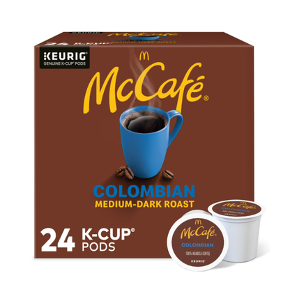 24 Count. McCafe Colombian Medium-Dark Roast K-Cup Coffee Pods